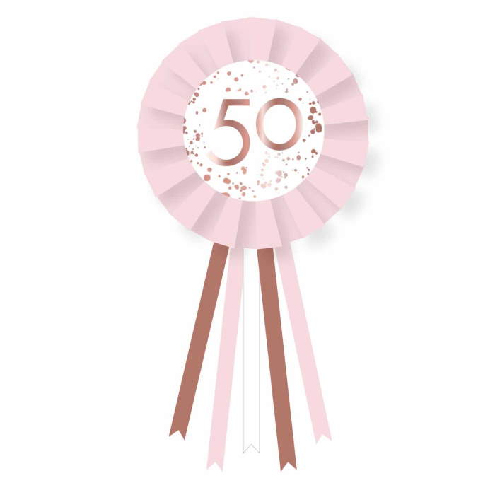 Rose Gold 50th Birthday Rosette Badge | Party Save Smile