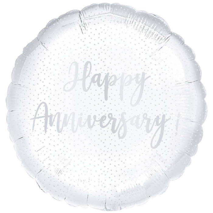 Silver Confetti Happy Anniversary Foil Balloon | Party Save Smile