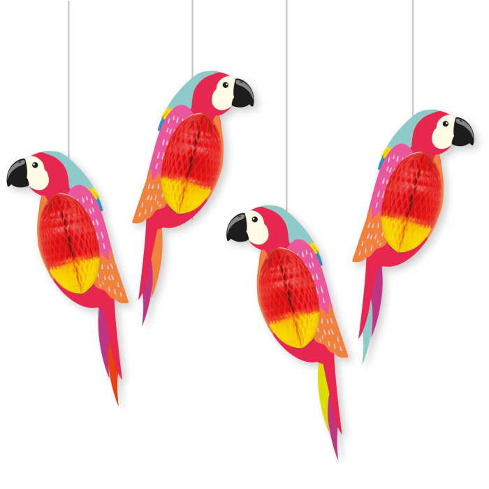 Parrot Honeycomb Party Hanging Decorations Pack of 4 | Party Save Smile