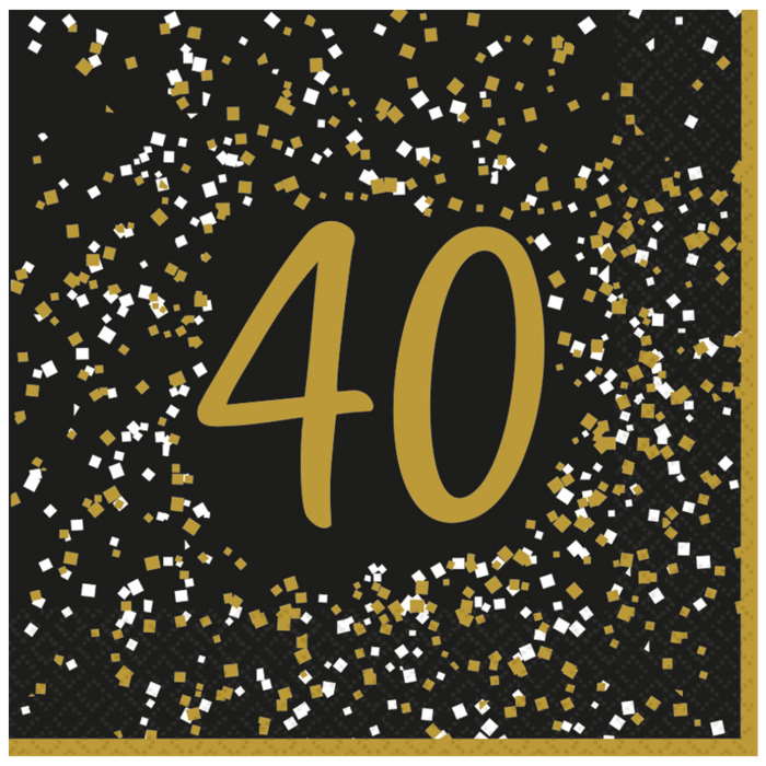 Gold Celebration 40th Birthday Napkins Pack of 16 | Party Save Smile