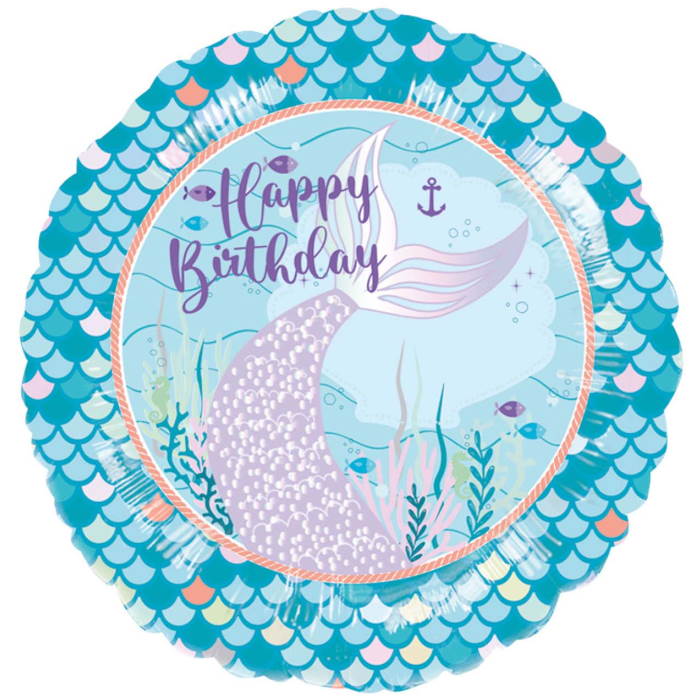 Happy Birthday Mermaid Tail Foil Balloon 18 Inch | Party Save Smile