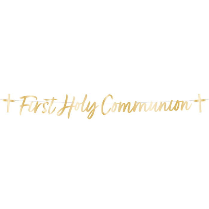 Gold First Holy Communion Banner 1.6 Metres | Party Save Smile