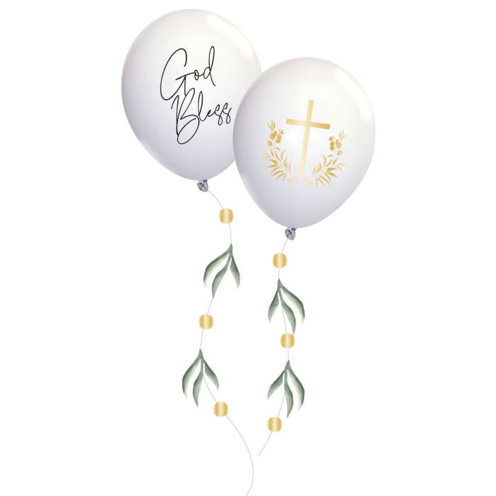 Floral First Communion Latex Balloons Pack of 4 | Party Save Smile
