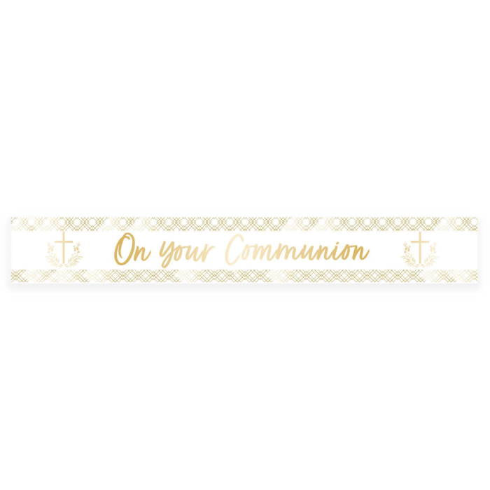 Floral Holy Communion Foil Banner 2.7 Metres | Party Save Smile