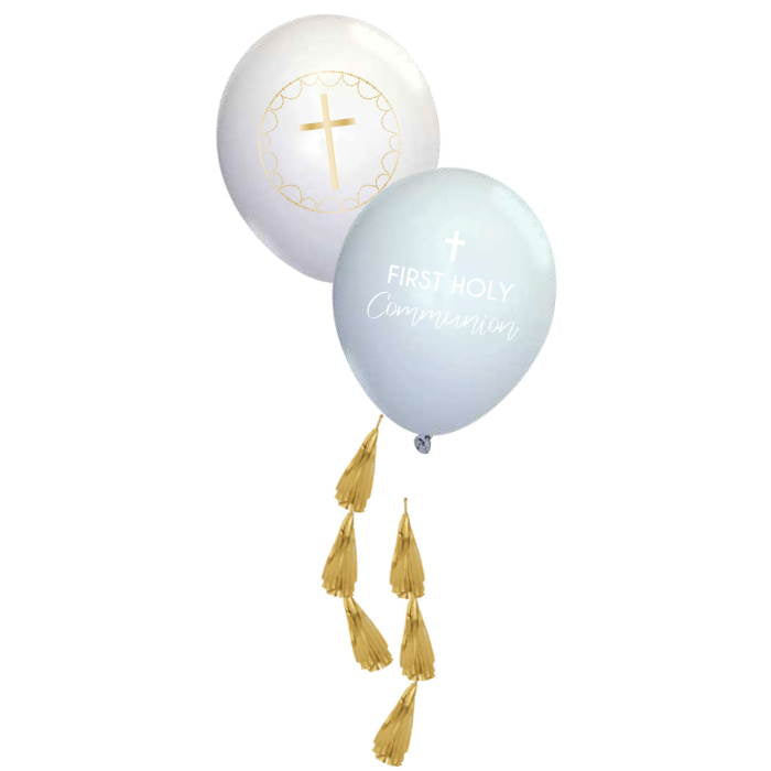 Blue Botanical Communion Latex Balloons Pack of 4 | Party Save Smile