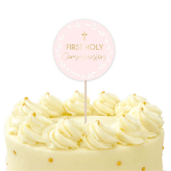 Pink Botanical Holy Communion Cake Topper | Party Save Smile