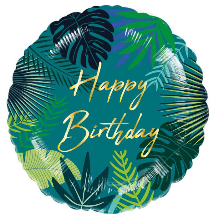 Tropical Leaf Happy Birthday Foil Balloon 18 Inch | Party Save Smile
