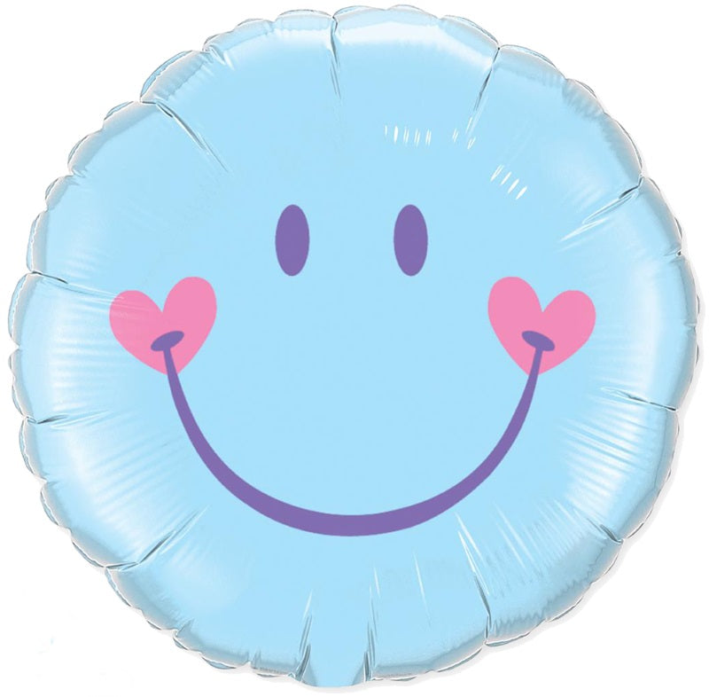 Baby Blue Smiling Face Foil Balloon 18 inches | Party Save Smile