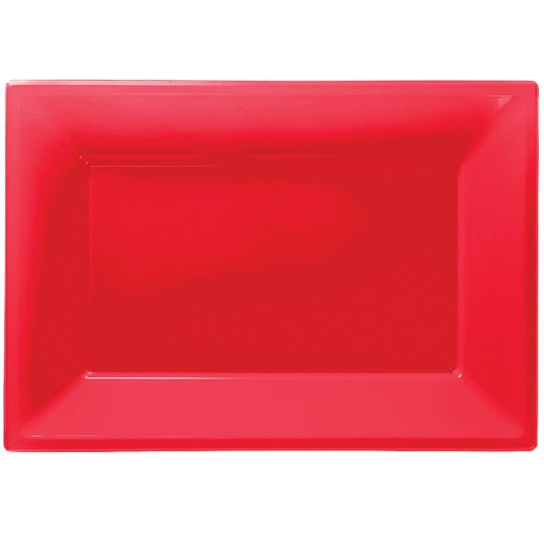 Red Plastic Party Serving Platter Plates Pack of 3 | Party Save Smile