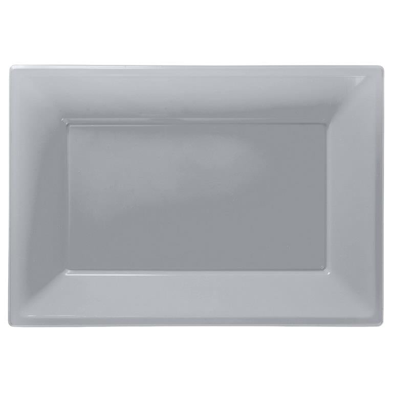 Silver Plastic Party Serving Platter Plates Pack of Trays