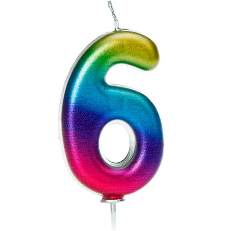 Rainbow Coloured Number 6 Cake Candle | Party Save Smile