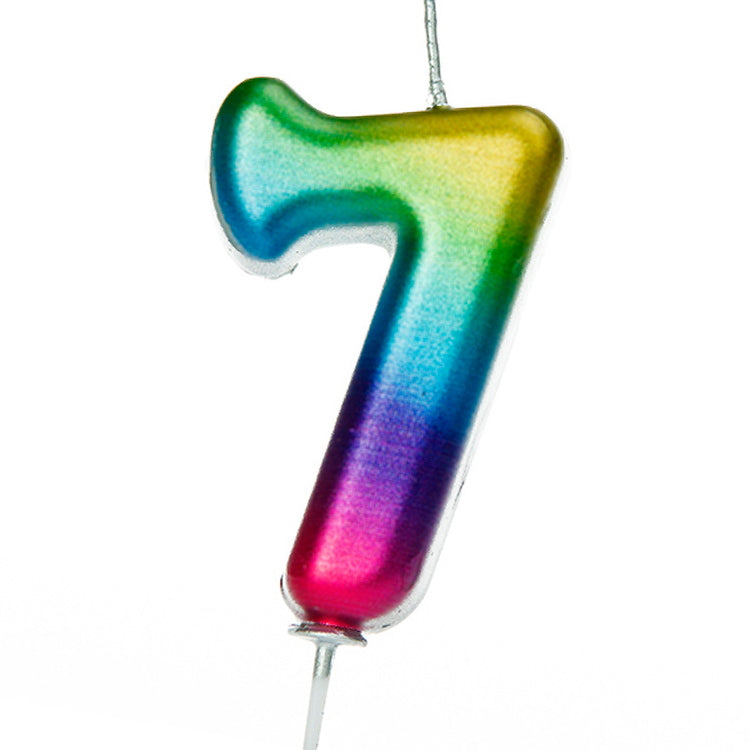 Rainbow Coloured Number 7 Cake Candle | Party Save Smile