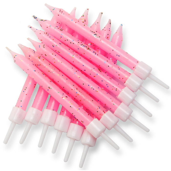 Pink Glitter Birthday Candles Pack of 12 | Party Save Smile