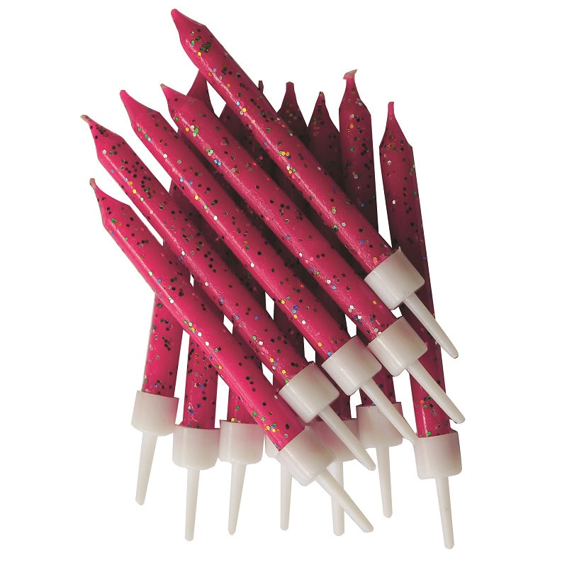 Hot Pink | Fuschia Glitter Birthday Candles Pack of 12 | Party Save Smile
