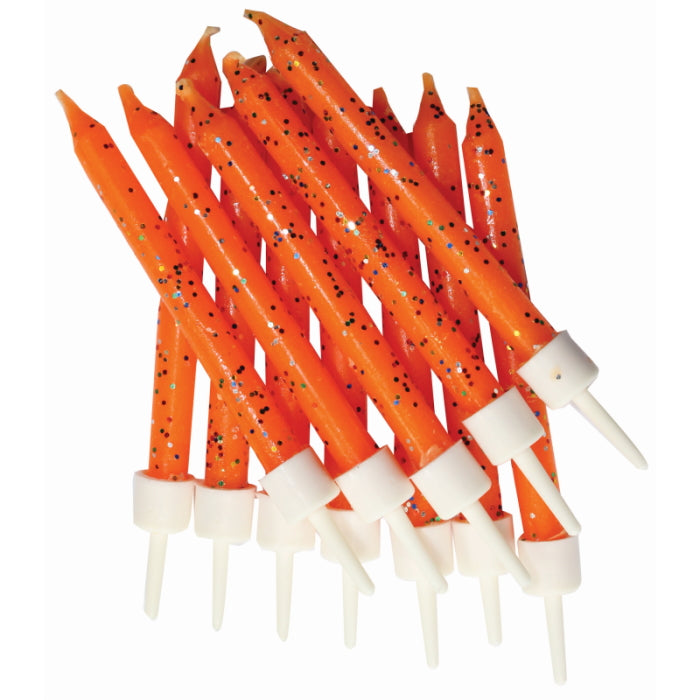 Orange Glitter Cake Candles Pack of 12 | Party Save Smile