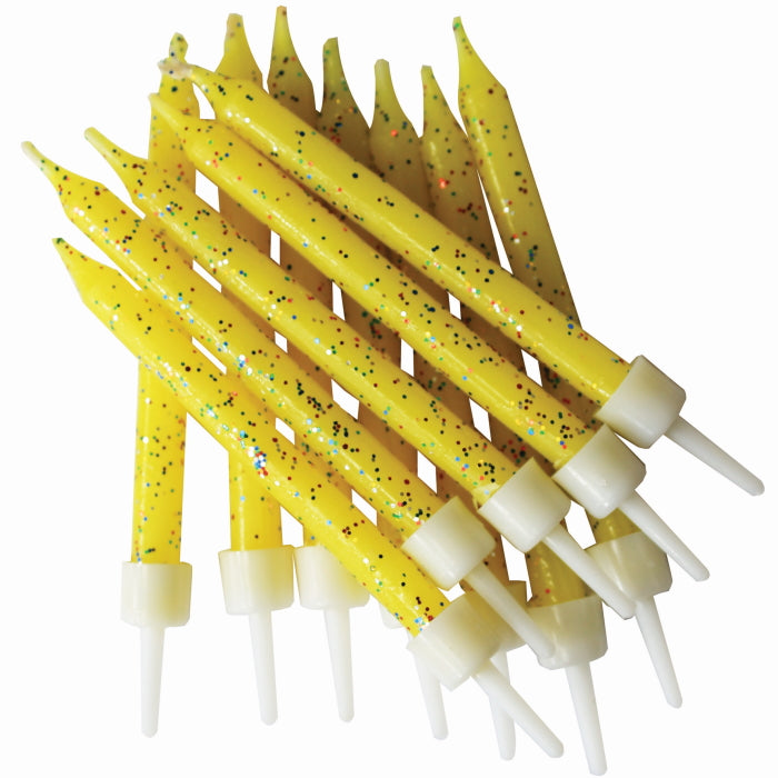 Yellow Glitter Cake Candles Pack of 12 | Party Save Smile