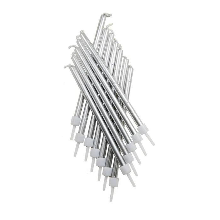 Tall Silver Cake Candles Pack of 12 | Party Save Smile