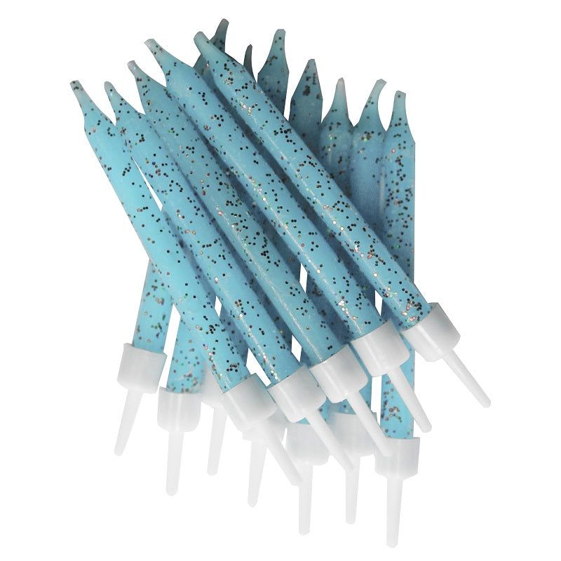 Baby Blue Glitter Birthday Cake Candles Pack of 12 | Party Save Smile