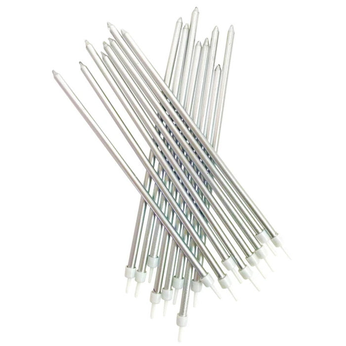 Extra Tall Silver Birthday Candles Pack of 16 | Party Save Smile