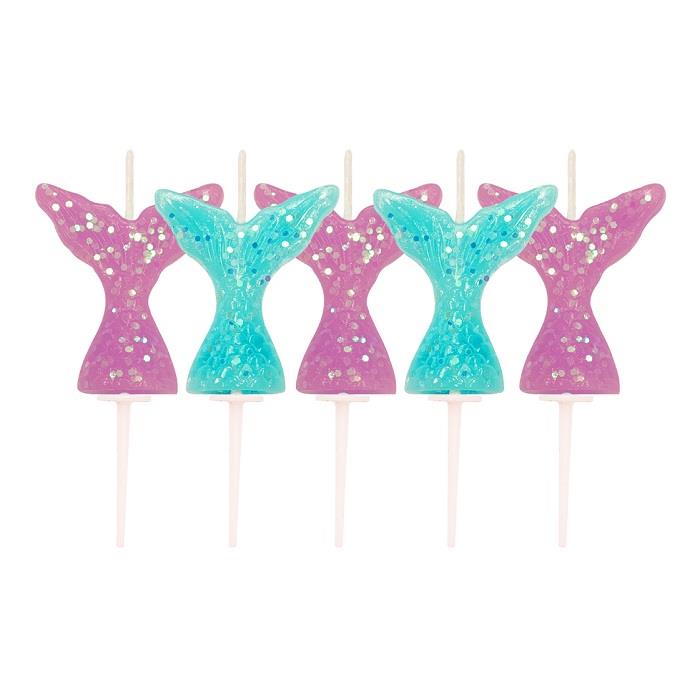 Mermaid Glitter Tail Cake Candles Pack of 5 | Party Save Smile