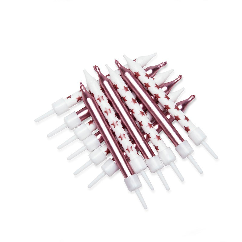 Metallic Rose Gold Star Birthday Candles Pack of 12 | Party Save Smile