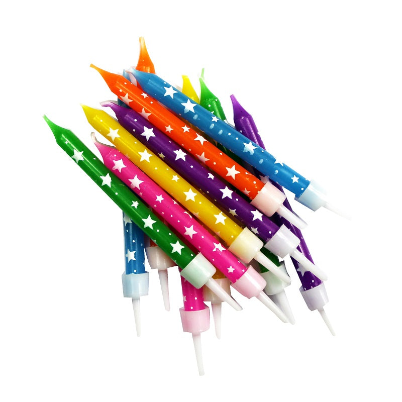 Multicoloured Star Candles for Cakes Pack of 12 | Party Save Smile