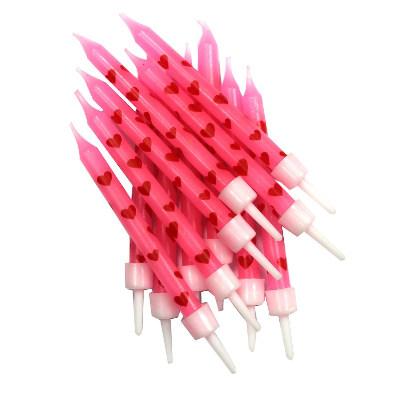 Pink with Red Heart Birthday Cake Candles Pack of 12 | Party Save Smile
