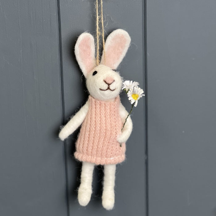 Pink Rabbit with Flowers Hanging Decoration 18cm | Party Save Smile
