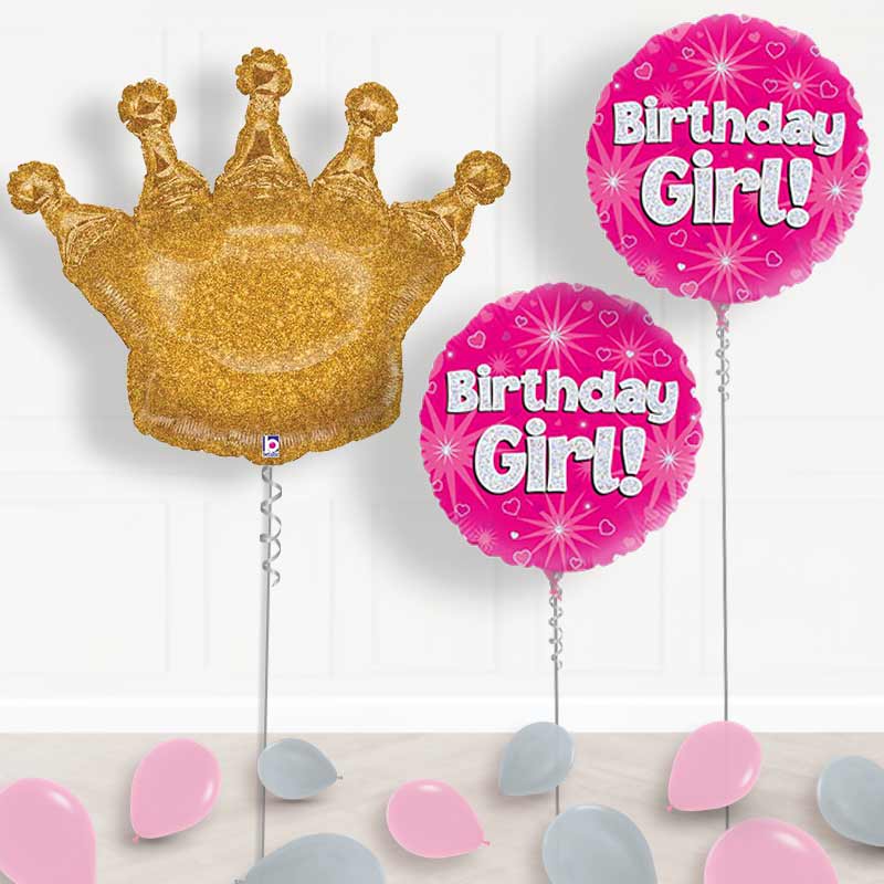 Birthday Girls Balloons Display in a Box - Birthday Girl Balloon Package | Party Save Smile