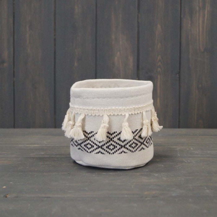 Black and White Tasselled Cotton Plant Pot Cover (11cm) | Party Save Smile