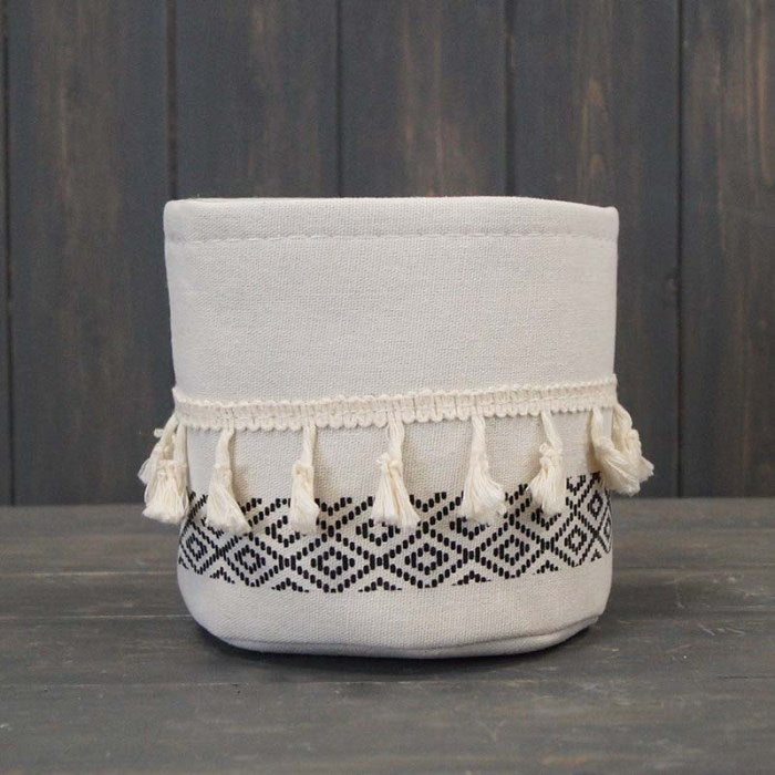 Black and White Tasselled Cotton Plant Pot Cover (14cm) | Party Save Smile