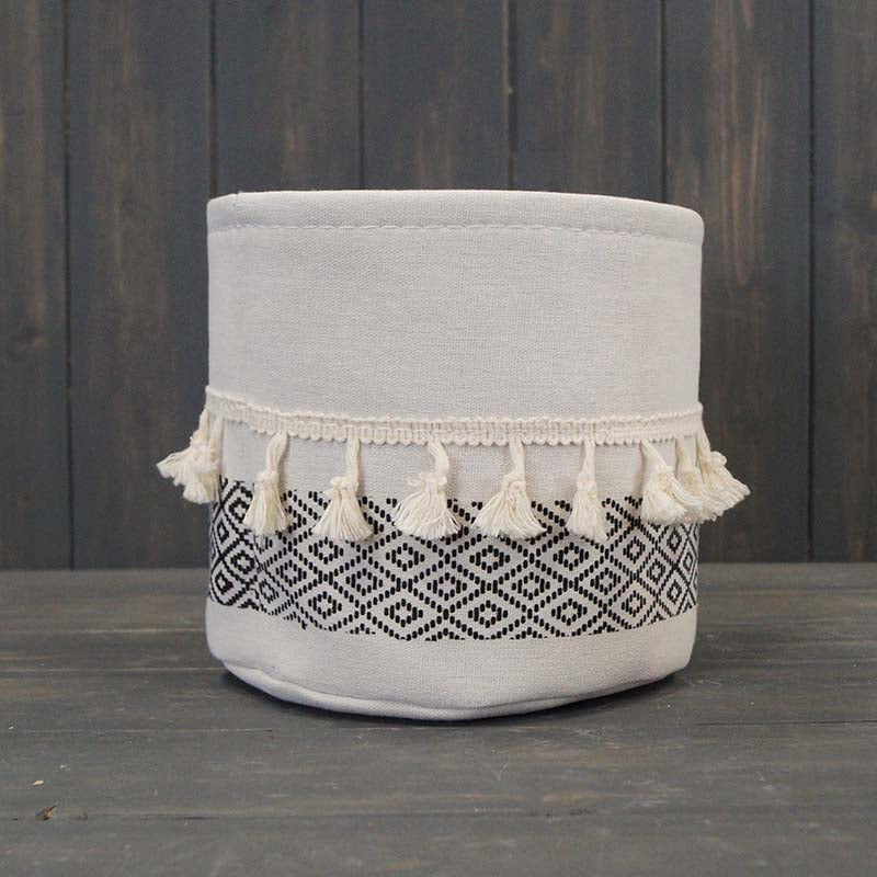 Black and White Tasselled Cotton Plant Pot Cover (18cm) | Party Save Smile