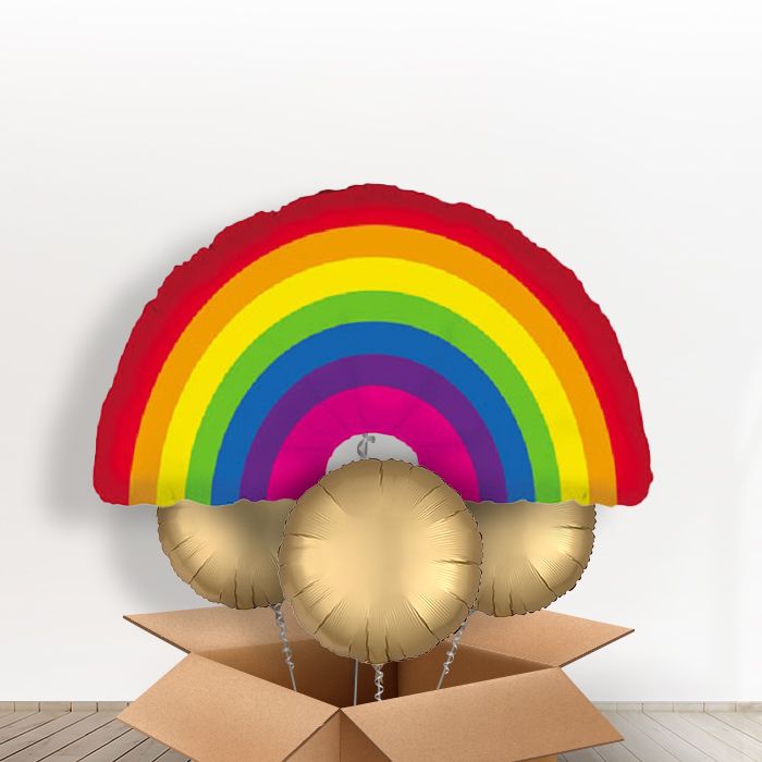 Rainbow Shaped Giant Helium Balloon in a Box Gift - With 3 Plain Balloons | Party Save Smile