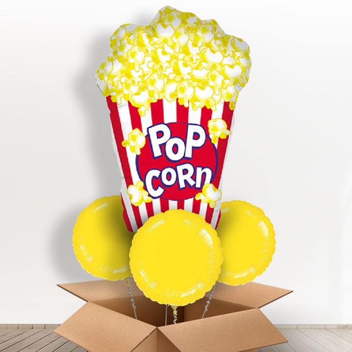 Popcorn Helium Balloons Delivered in a Box - With 3 Themed Balloons | Party Save Smile
