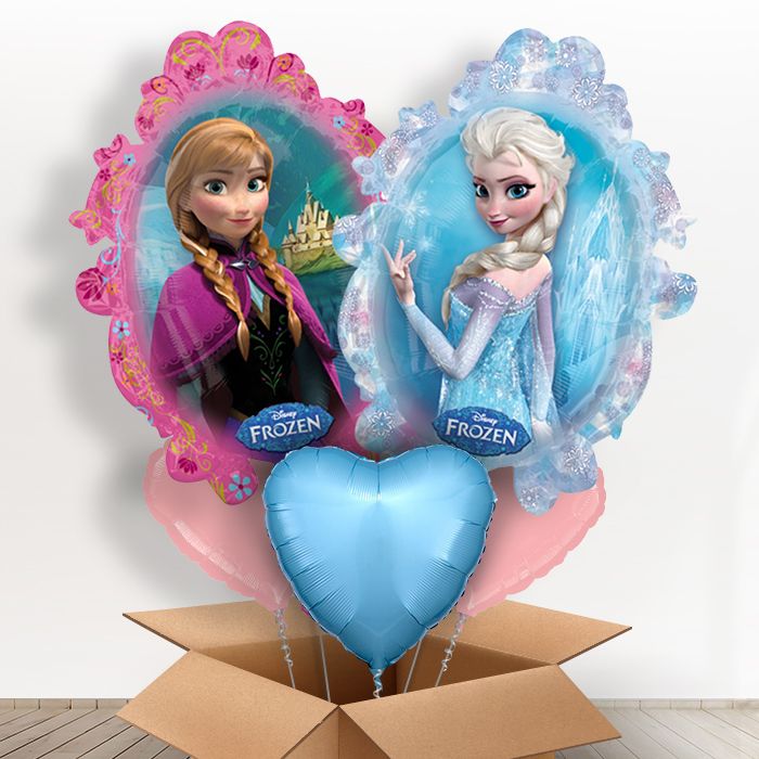 Frozen Elsa and Anna Helium Balloons in a Box - With 3 Plain Balloons | Party Save Smile