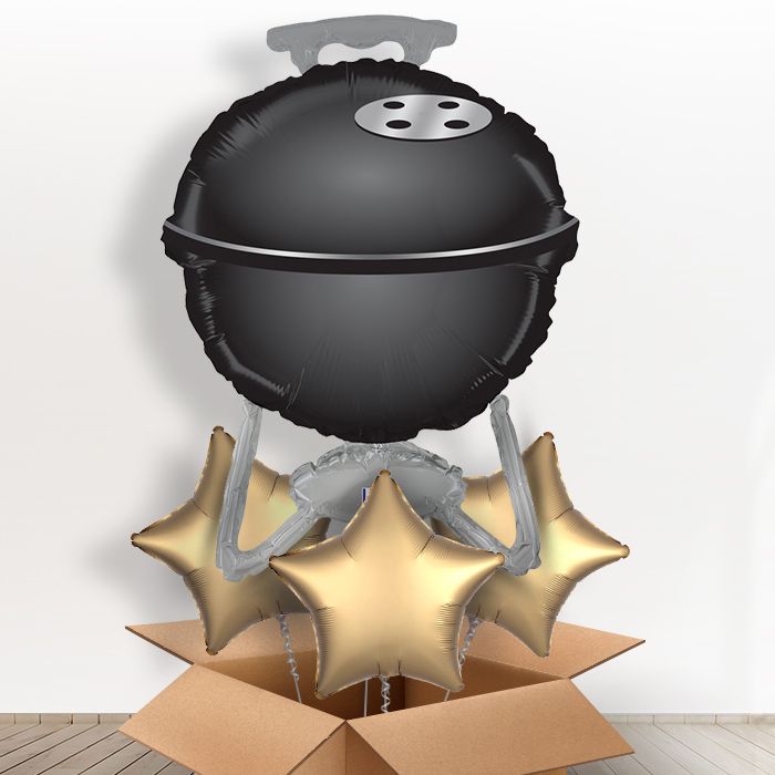 BBQ Grill Helium Balloon in a Box Gift - With 3 Plain Balloons | Party Save Smile