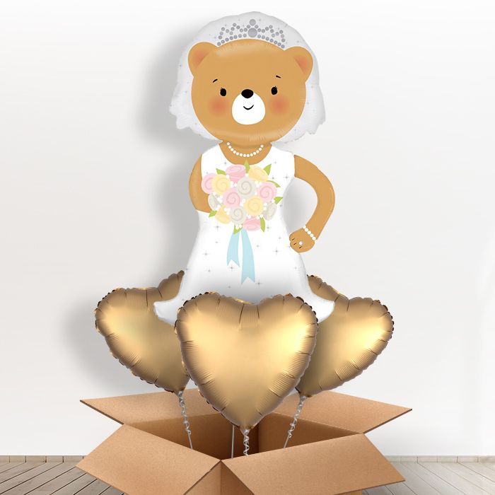 Bride Bear Linky Giant Helium Balloon in a Box Gift - With 3 Plain Balloons | Party Save Smile