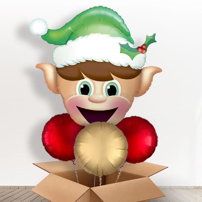 Elf Christmas Helium Balloon In a Box - With 3 Plain Balloons | Party Save Smile