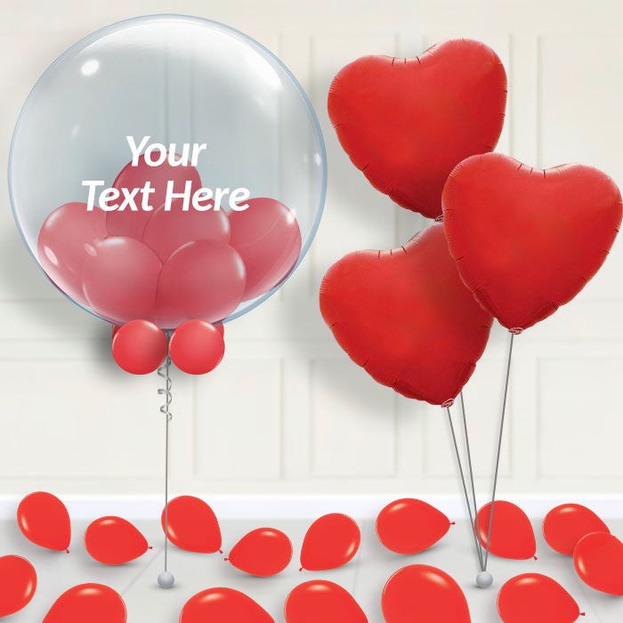 Be My Girlfriend Helium Bubble Balloon - Bubble Balloon with 3 Balloon Bouquet and Scatter Balloons | Party Save Smile