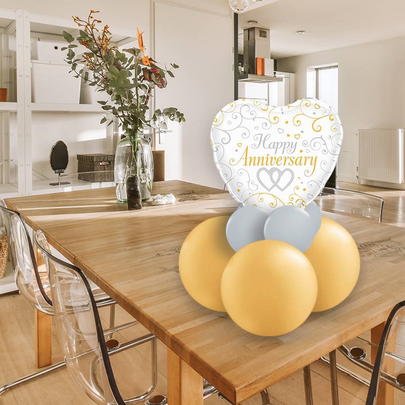 Happy Anniversary Heart Balloon Gift Message Table Decoration - Air Filled Centrepiece | Party Save Smile