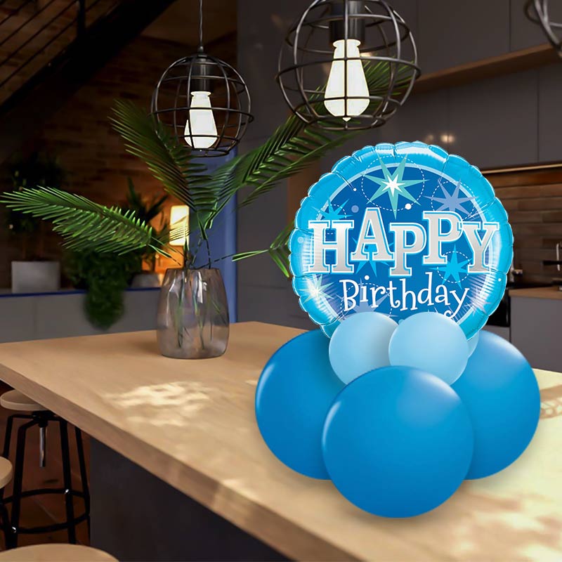 Blue Star Happy Birthday Balloon Gift Message Table Decoration - Air Filled Centrepiece | Party Save Smile