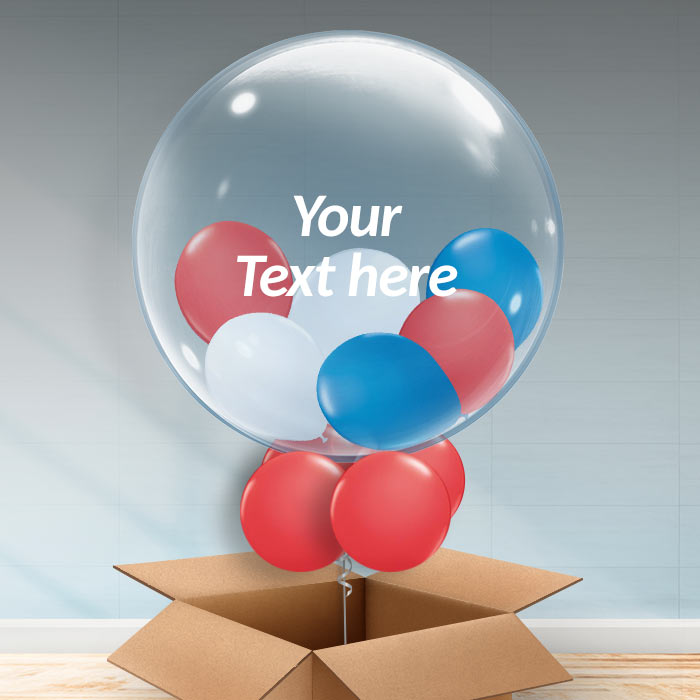 Personalisable Red White and Blue Bubble Helium Balloon - 24 Inch Bubble Balloon | Party Save Smile