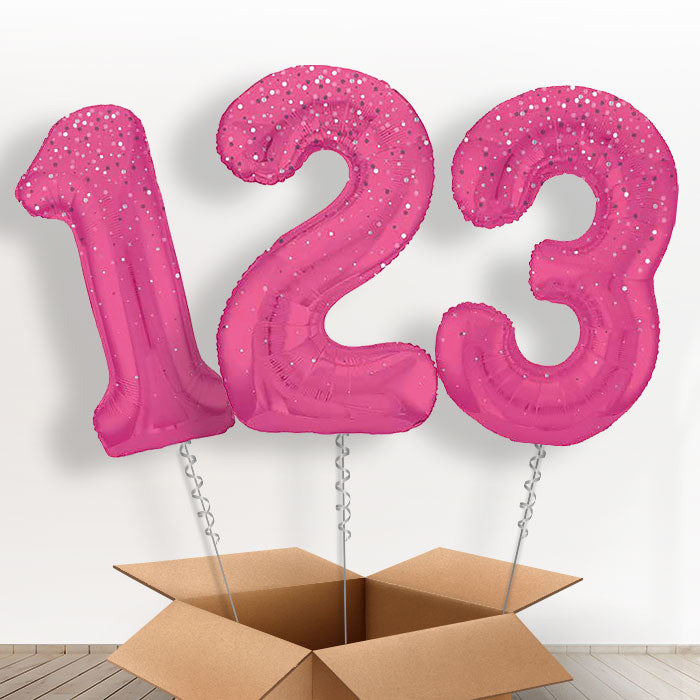 Hot Pink Dots Helium Filled Number Balloons 0-9 - Number 9 | Party Save Smile