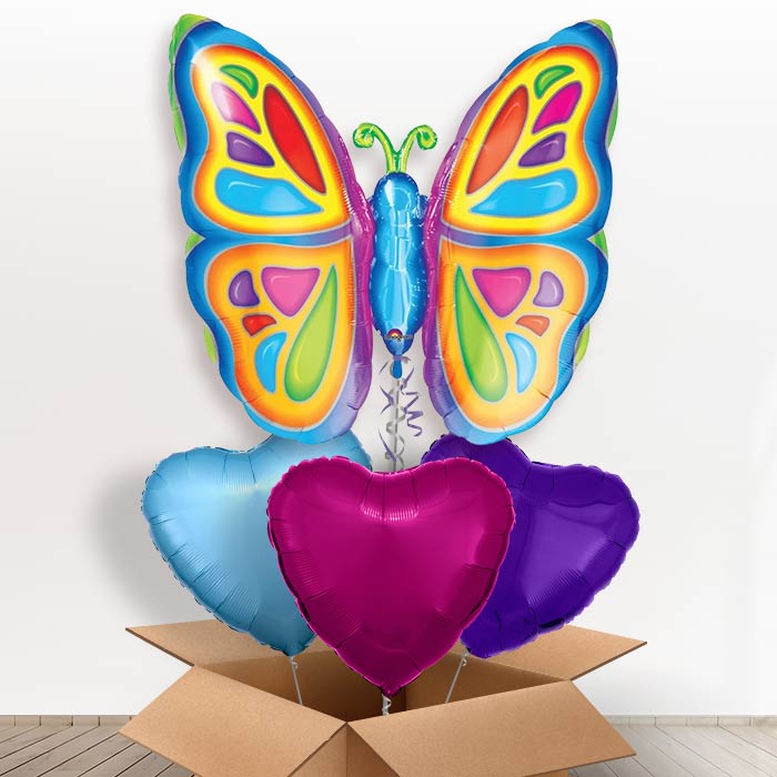 Giant Butterfly Helium Balloons in a Box - With 3 Plain Balloons | Party Save Smile