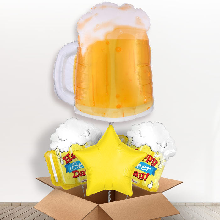 Beer Mug Helium Balloon in a Box-1 x Giant Balloon and 2 Themed Balloons and 1 Plain Balloon