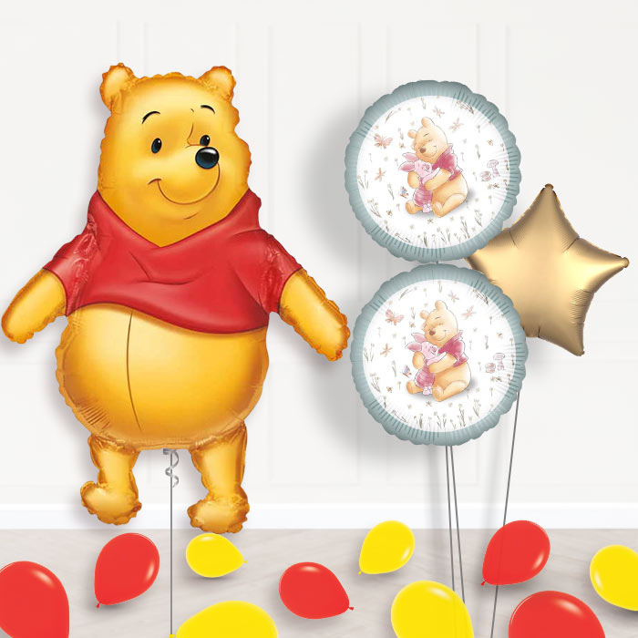 Winnie the Pooh Balloon Bouquet Delivered-Giant Balloon + 2 Themed Balloons + 1 Plain Balloon + Mini Balloons