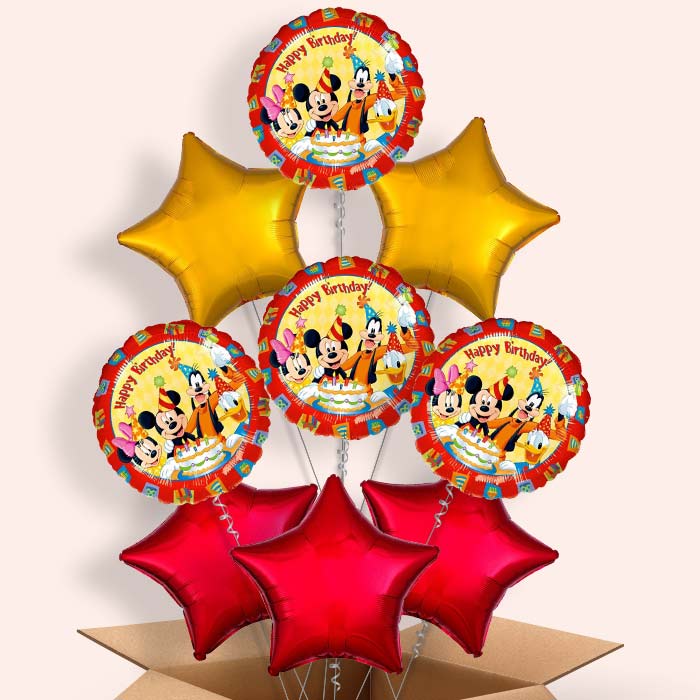 Mickey and Pals Happy Birthday Helium Balloon in a Box - 9 Balloons | Party Save Smile