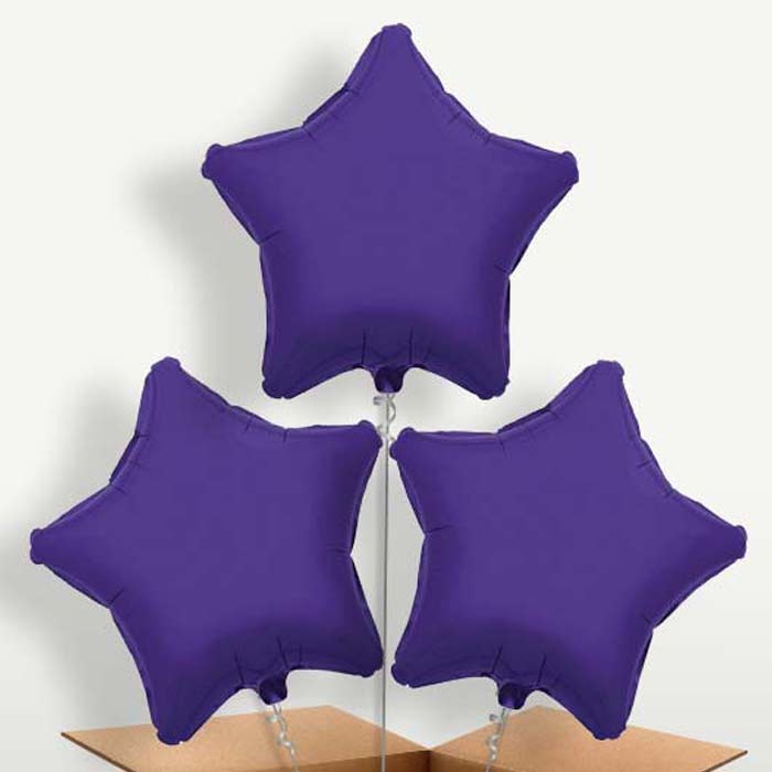 Purple Star Trio Balloon Bunch inflated with Helium | Party Save Smile