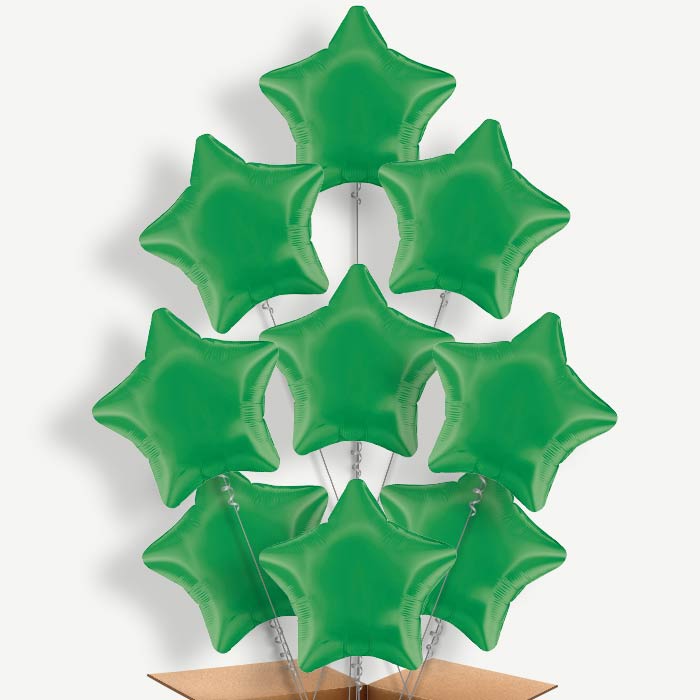 Dark Green Star Balloon Bundle Inflated with Helium | Party Save Smile