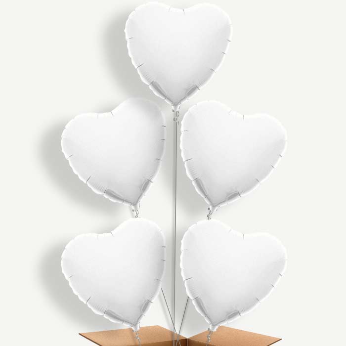 Heart White Balloon Cluster Inflated with Helium | Party Save Smile